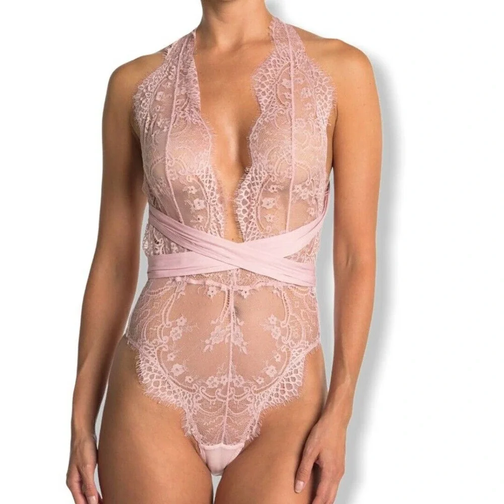 Free People Showoff Lace Bodysuit Pink New XS $68